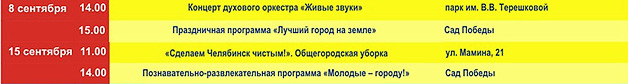 Отмечать 276-летие Челябинска горожане начнут уже 1 сентября. ПОЛНАЯ ПРОГРАММА МЕРОПРИЯТИЙ Отмечать 276-летие Челябинска горожане начнут уже 1 сентября. ПОЛНАЯ ПРОГРАММА МЕРОПРИЯТИЙ